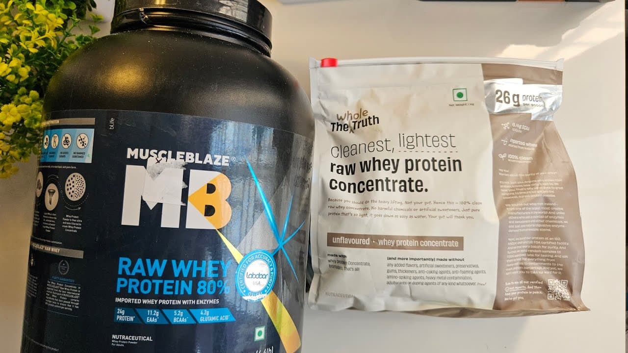 The Whole Truth raw whey protein concentrate vs muscleblaze raw whey protein 80% authentic review