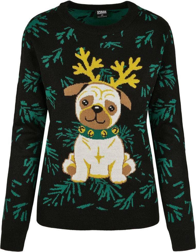 Urban Classics Pug Christmas Sweater - Black