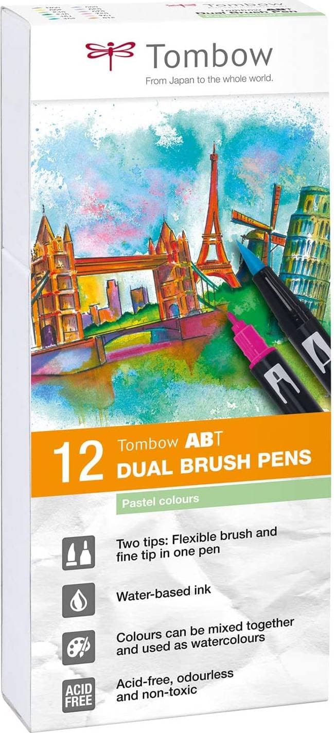 Tombow ABT Dual Brush Pens Pastel Colors 12-pack