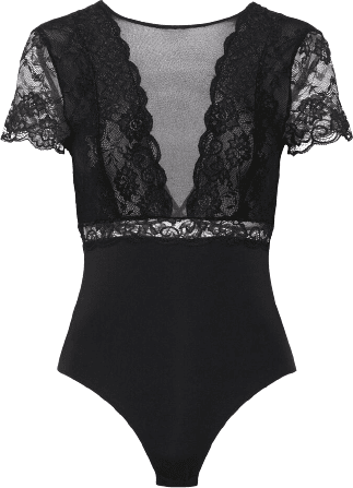 Pieces Lace Bodysuit - Black