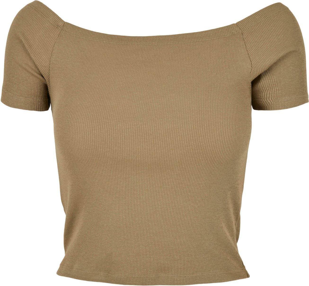 Urban Classics Ladies Off Shoulder Rib Tee - Khaki