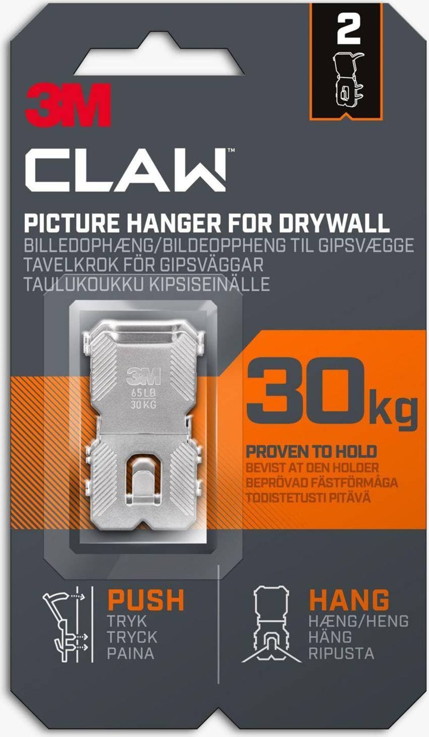 3M Claw för gipsvägg, 30 kg, 2-pack Tavelkrok