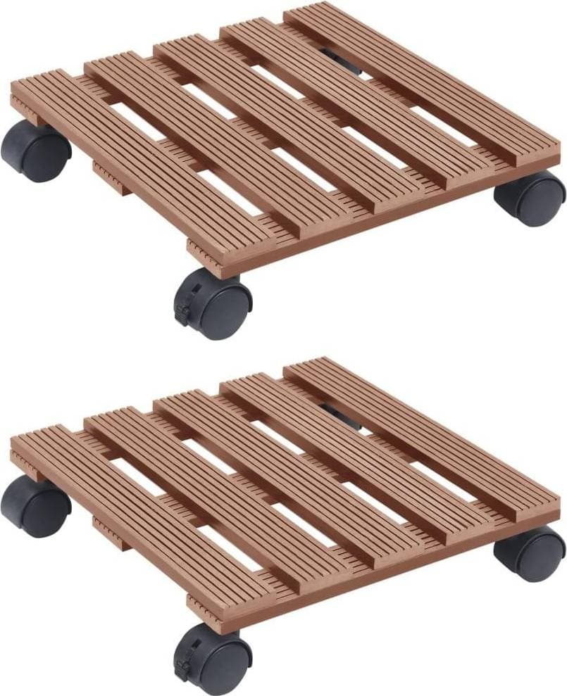 vidaXL Plant Trolleys 2 pcs Brown 30x30x7.5 cm WPC