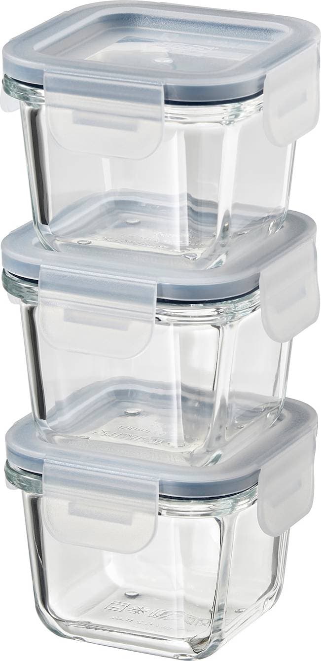 IKEA 365+ lock, fyrkantigt/glas Matlåda 18cl 3st