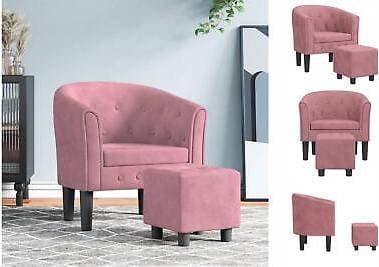 vidaXL Fåtölj Med Fotpall Rosa Sammet Fåtölj