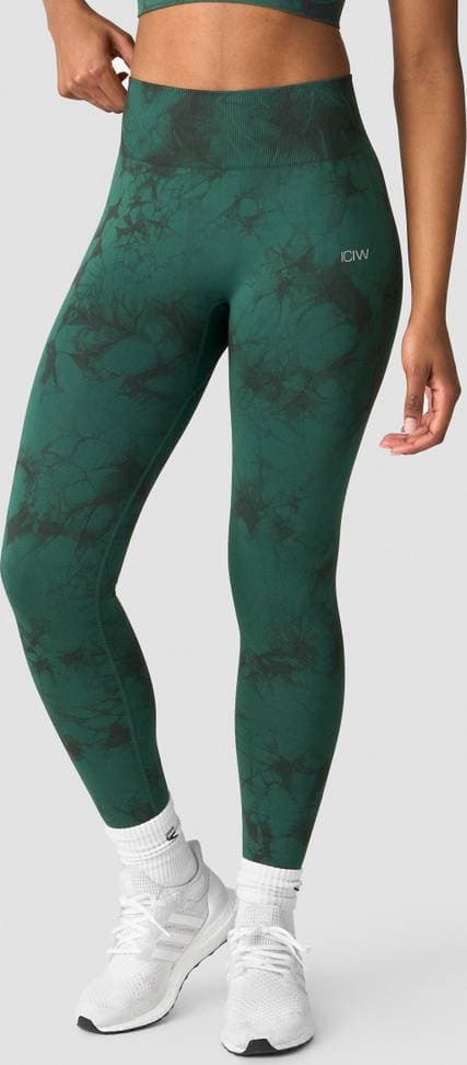 ICANIWILL Define Seamless Tie Dye Tights, Hunter Green