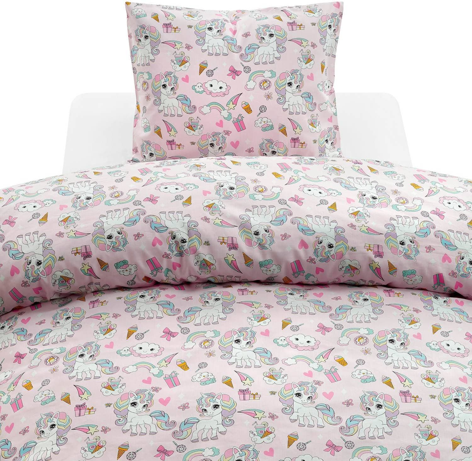 Borganäs Unicorn Påslakan Rosa, Blå (210x150cm)