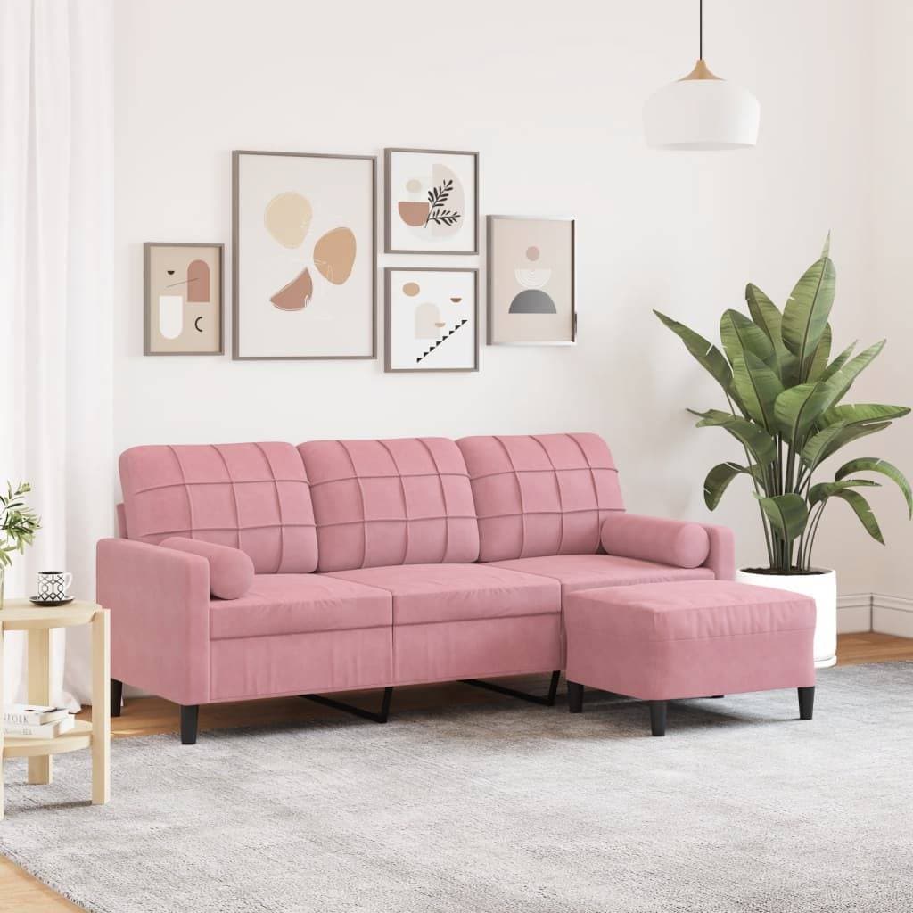 vidaXL Med Fotpall Rosa 180 Cm Soffa 3-sits