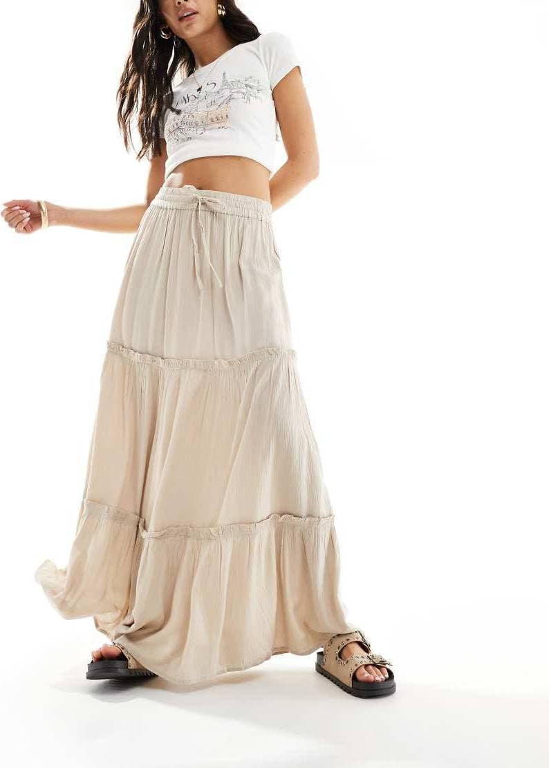 Vila Vimesa High Waist Long Skirt - Beige