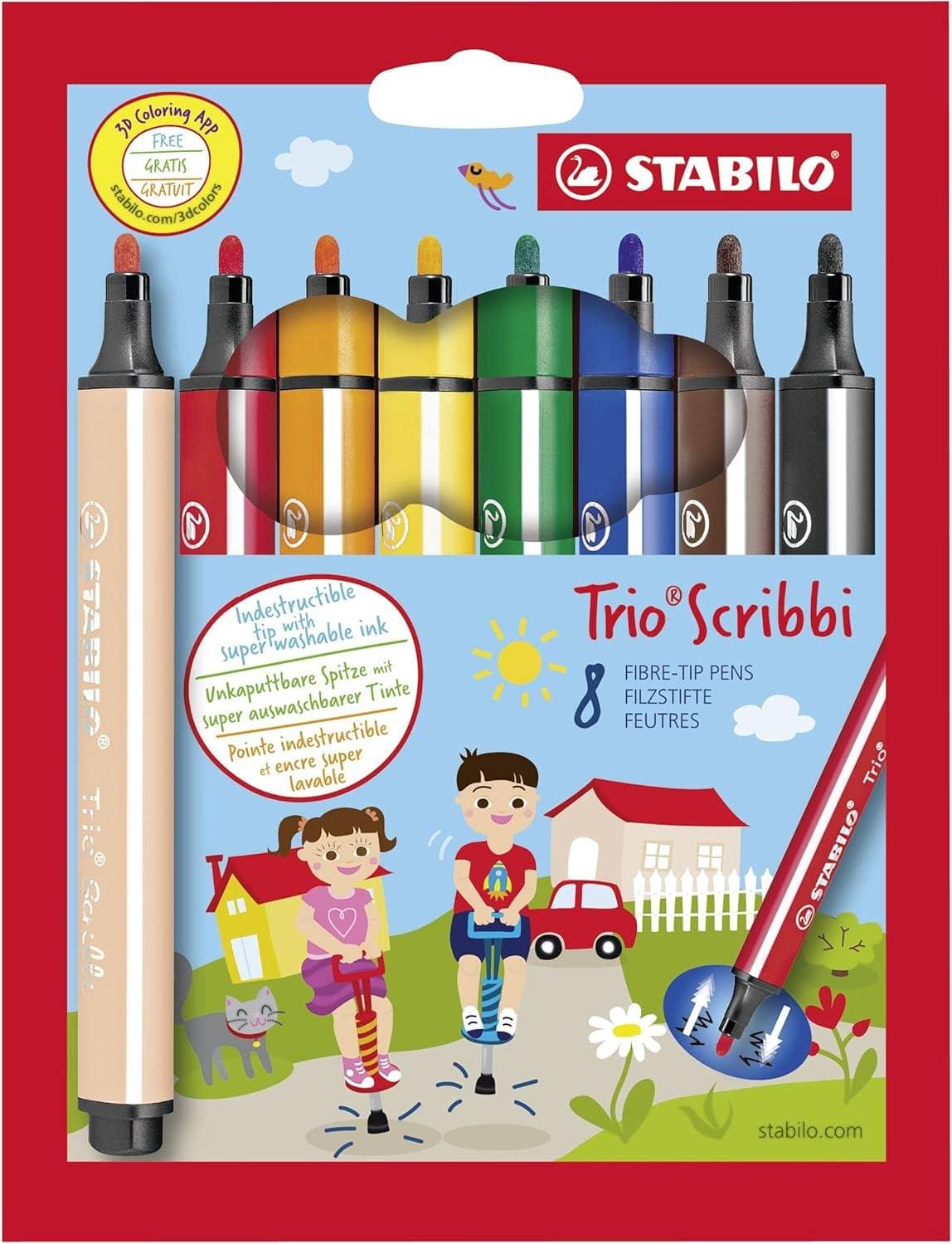 Stabilo Trio Scribbi Felt Tip Pen 8-pack