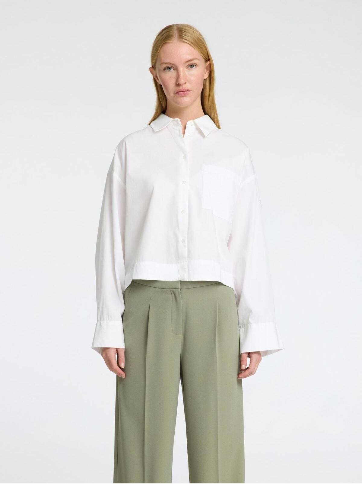 Selected Femme Slfastha LS Cropped Boxy Shirt - Vit