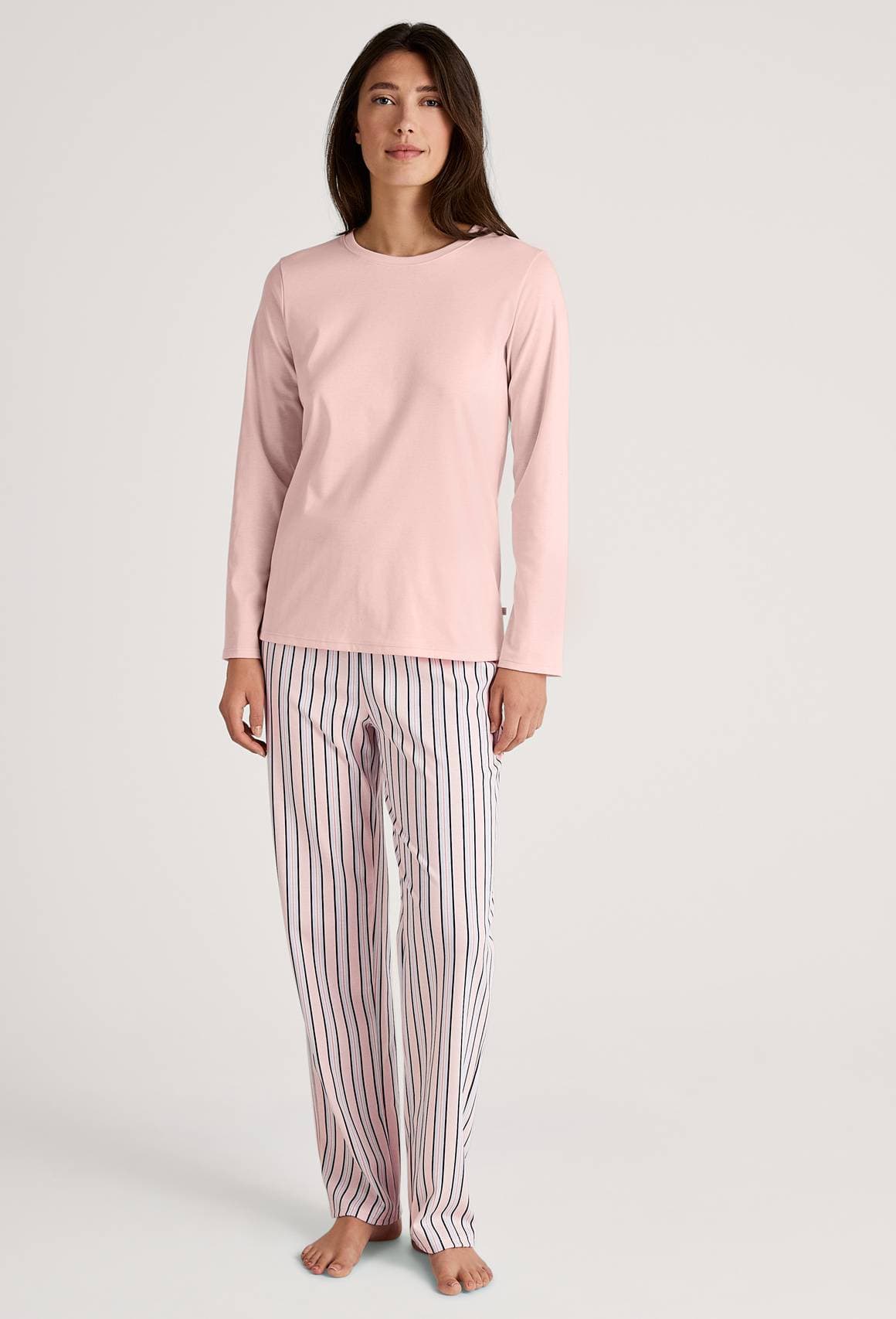 Calida Sleep Cotton Shirt Long-Sleeve - Pink Striped