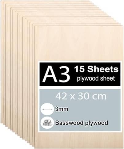 15 Stycken Plywood 3 mm 42 x 30 cm