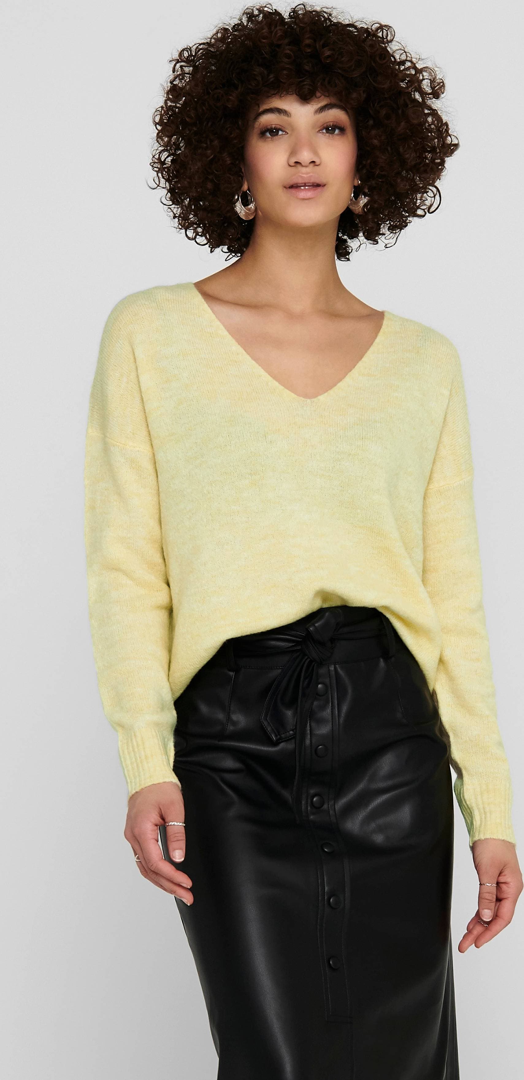 JDY ELANORA Blekgul Tröja Med V-Ringning - Ljusgul