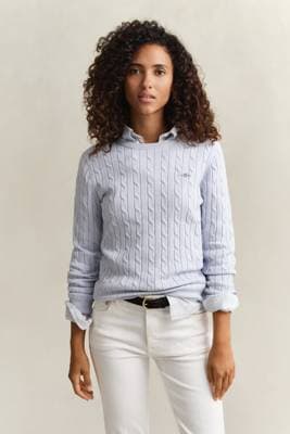 Gant Stretch Cotton Cable C-Neck - Blå