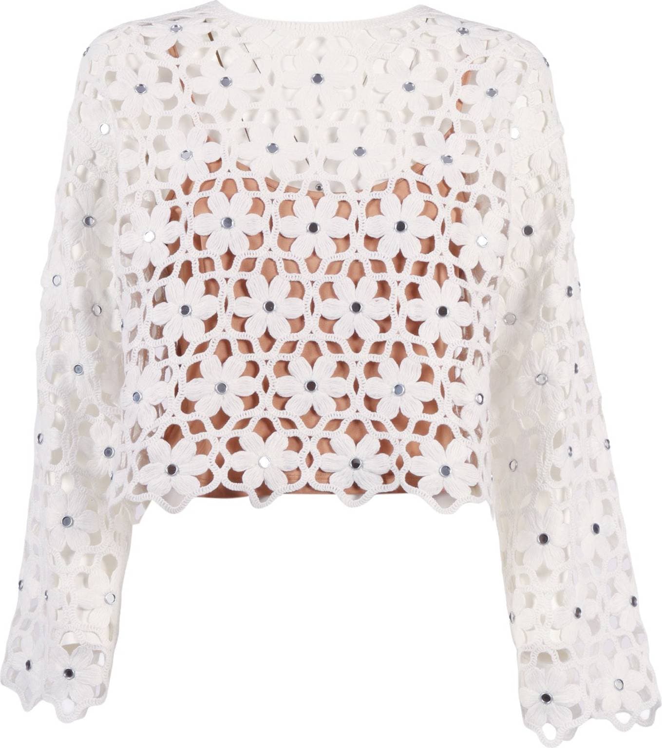 Michael Kors Embellished Floral Crochet Top - White