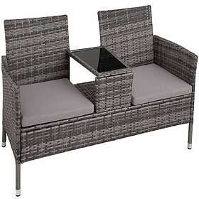 TecTake Garden bench with table poly rattan grey/light grey
