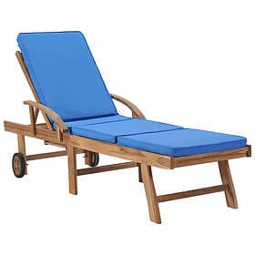vidaXL Solsäng med dyna massiv teak blå
