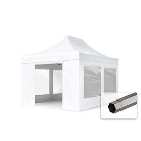 TOOLPORT Premium 3x4,5 m snabbtält Premium stål med sidodelar (panoramafönster)