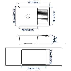 IKEA KILSVIKEN Inbyggnadsdiskho, 1 ho m avrinning 72x46 cm