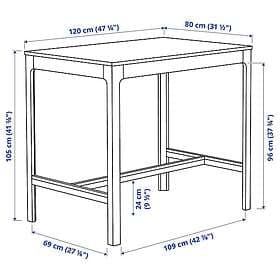 IKEA EKEDALEN / Barbord och 4 barstolar 120 cm