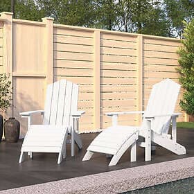 vidaXL Däckstolar för trädgården 2 st med fotpall HDPE vit 3095696