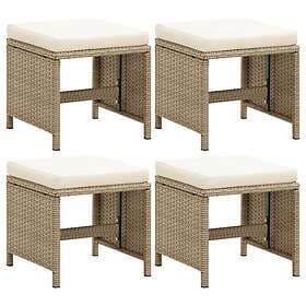 vidaXL Trädgårdspallar 4 st med dynor konstrotting beige 316779