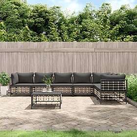 vidaXL Loungegrupp 8 delar med dynor antracit konstrotting 3186763