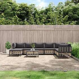 vidaXL Loungegrupp 9 delar med dynor antracit konstrotting 3186793