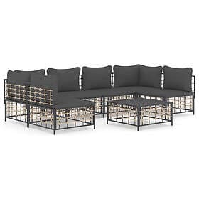 vidaXL Loungegrupp 7 delar med dynor antracit konstrotting 3186789