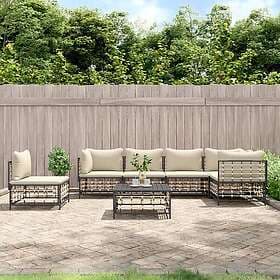 vidaXL Loungegrupp 7 delar med dynor antracit konstrotting 3186766