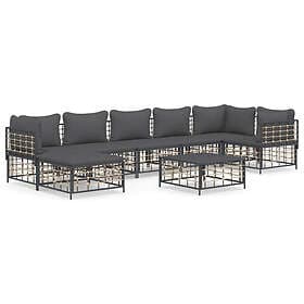 vidaXL Loungegrupp 8 delar med dynor antracit konstrotting 3186777
