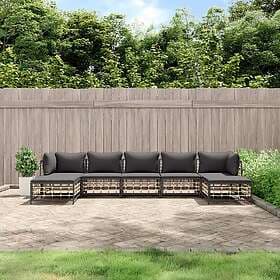 vidaXL Loungegrupp 7 delar med dynor antracit konstrotting 3186783