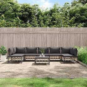 vidaXL Loungegrupp 8 delar med dynor antracit konstrotting 3186795