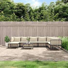 vidaXL Loungegrupp 9 delar med dynor antracit konstrotting 3186792