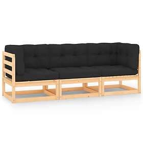 vidaXL Loungegrupp med dynor 3 delar massiv furu 3083741