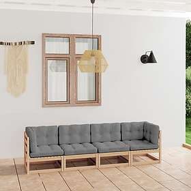 vidaXL Trädgårdssoffa 4-sits med dynor massiv furu 3076409