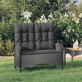 vidaXL Justerbar trädgårdsbänk med dynor 107 cm konstrotting svart 319894