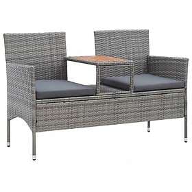 vidaXL Trädgårdsbänk 2-sits med bord 143 cm konstrotting grå 46147