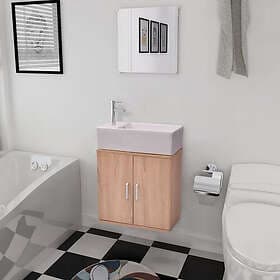 vidaXL Badrumsmöbler tre delar med fyrkantigt handfat beige 272228