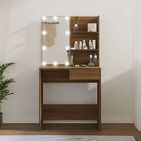 vidaXL Sminkbord med LED brun ek 74,5x40x141 cm 820483