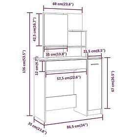 vidaXL Sminkbord med spegel brun ek 86,5x35x136 cm 820495