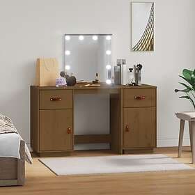 vidaXL Sminkbord med spegel LED honungsbrun massiv furu 3107842