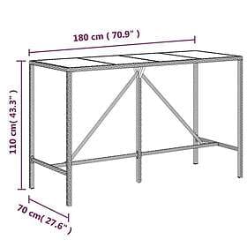 vidaXL Barbord med glasskiva brun 180x70x110 cm konstrotting 362590