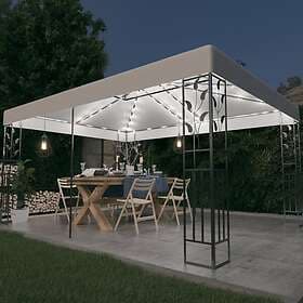 vidaXL Paviljong med dubbeltak och ljusslinga LED 3x4 m vit 3070298