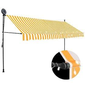 vidaXL Markis manuellt infällbar med LED 350 cm vit och orange 145860