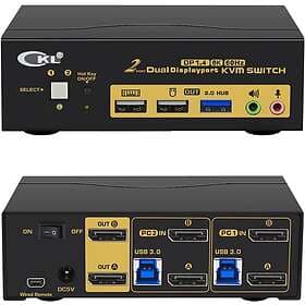 CKL KVM 2x2 DP Switch Dual Monitor Displayport1.4 8K60Hz 4K144Hz med 2xaudio och 3xUSB-A