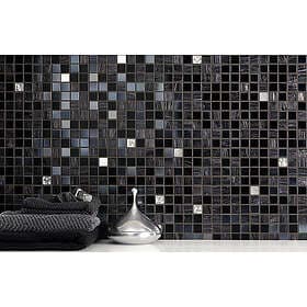 Mosaic Sweden A1229 Glasmosaik Mix svart, metall, svartglitter vita guldbitar