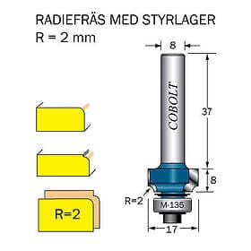 Cobolt Avrundningsfräs R=2 D=17l=8