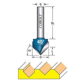 Cobolt V-spårfräs 45gr D=16l=8